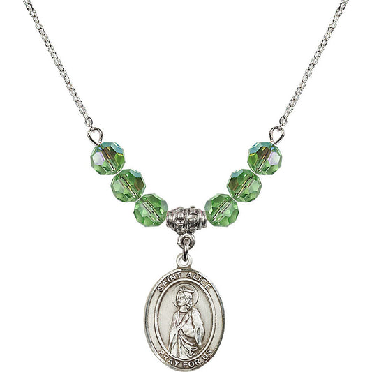 Sterling Silver Saint Alice Birthstone Necklace with Peridot Beads - 8248