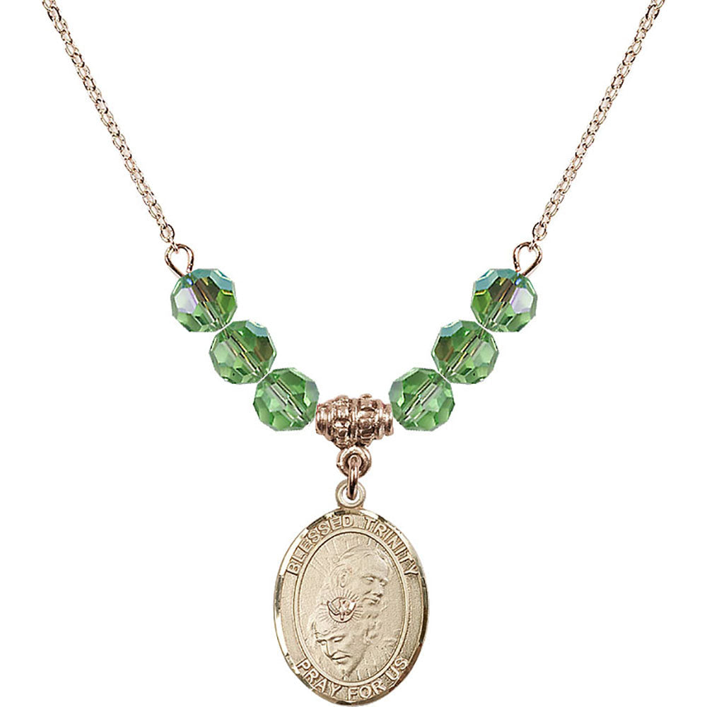 14kt Gold Filled Blessed Trinity Birthstone Necklace with Peridot Beads - 8249