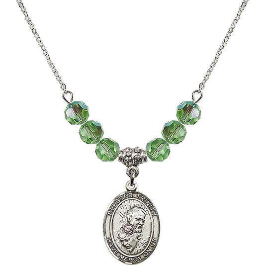 Sterling Silver Blessed Trinity Birthstone Necklace with Peridot Beads - 8249