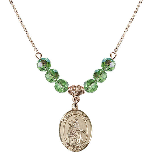 14kt Gold Filled Saint Isabella of Portugal Birthstone Necklace with Peridot Beads - 8250