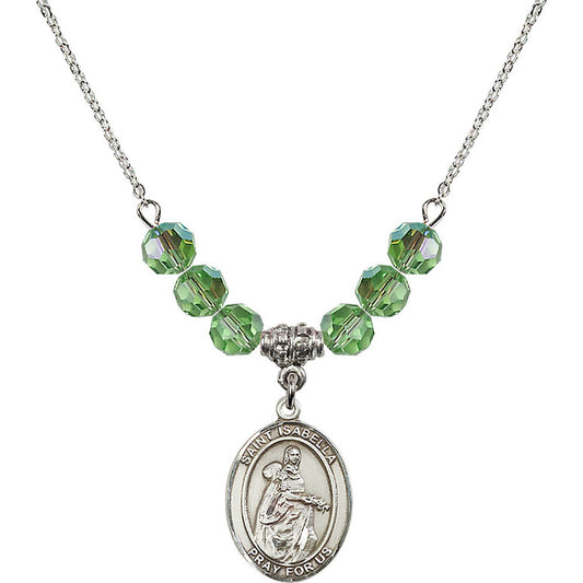 Sterling Silver Saint Isabella of Portugal Birthstone Necklace with Peridot Beads - 8250