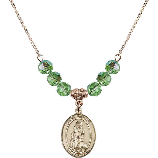 14kt Gold Filled Saint Rachel Birthstone Necklace with Peridot Beads - 8251