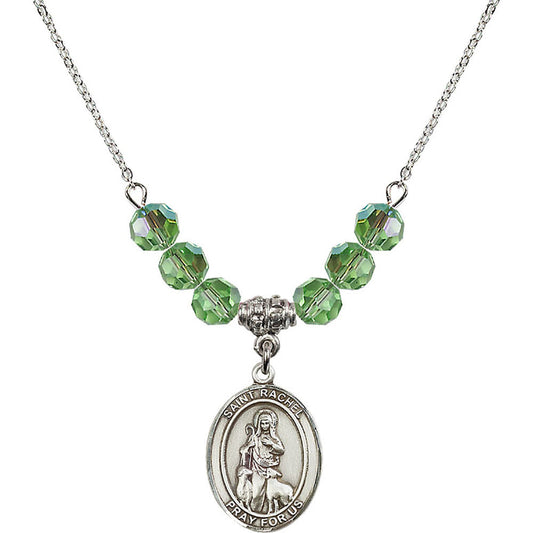 Sterling Silver Saint Rachel Birthstone Necklace with Peridot Beads - 8251