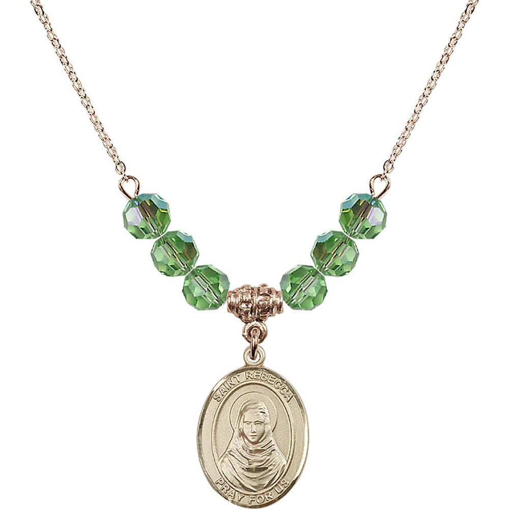 14kt Gold Filled Saint Rebecca Birthstone Necklace with Peridot Beads - 8252