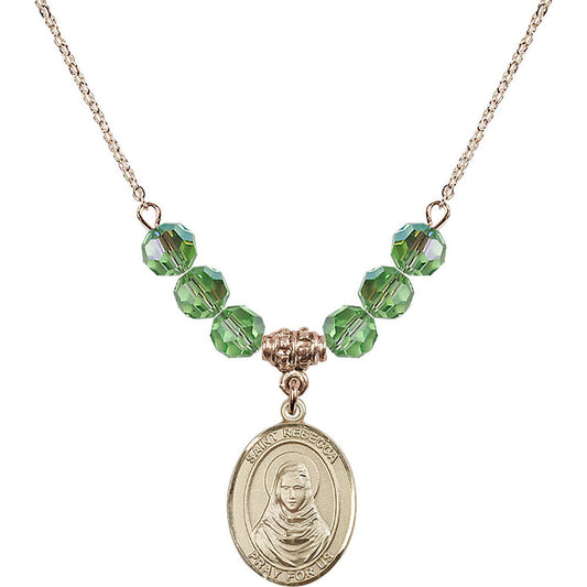 14kt Gold Filled Saint Rebecca Birthstone Necklace with Peridot Beads - 8252