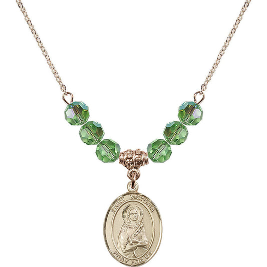 14kt Gold Filled Saint Victoria Birthstone Necklace with Peridot Beads - 8253