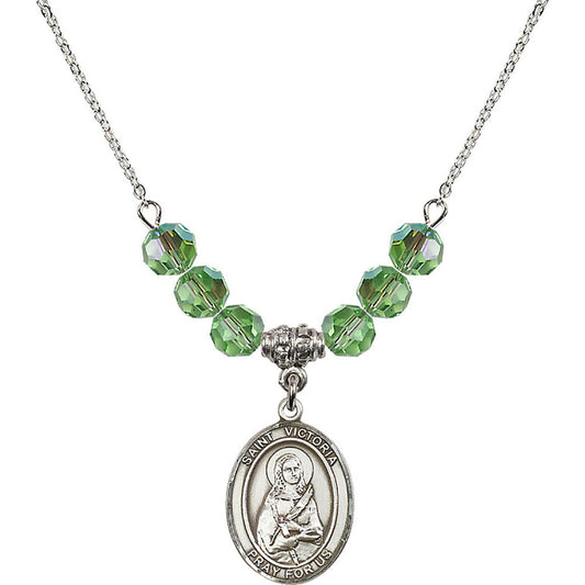 Sterling Silver Saint Victoria Birthstone Necklace with Peridot Beads - 8253