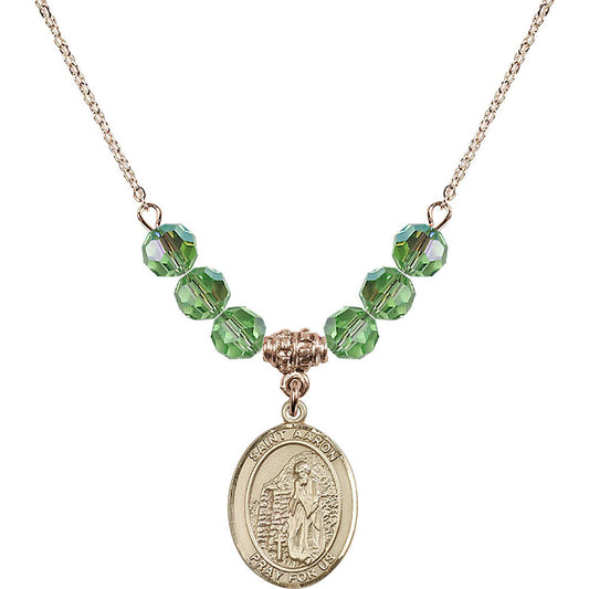 14kt Gold Filled Saint Aaron Birthstone Necklace with Peridot Beads - 8254