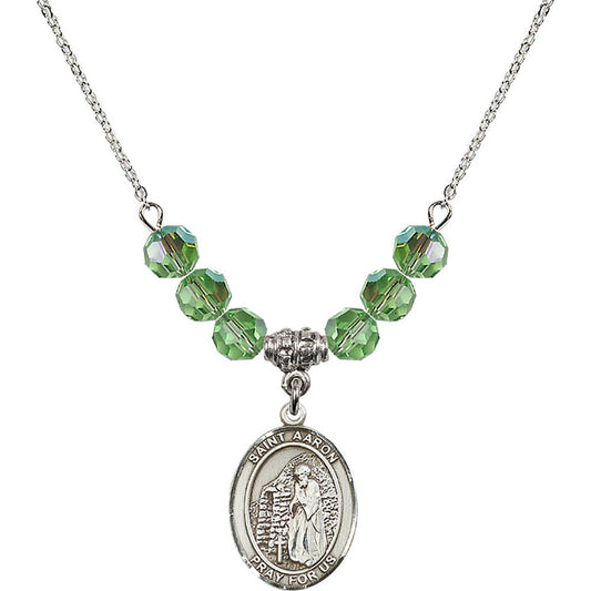 Sterling Silver Saint Aaron Birthstone Necklace with Peridot Beads - 8254