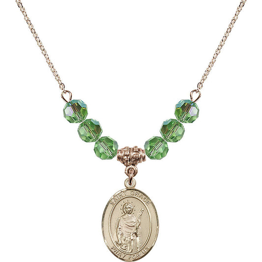 14kt Gold Filled Saint Grace Birthstone Necklace with Peridot Beads - 8255