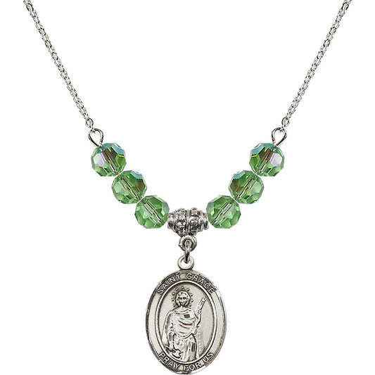 Sterling Silver Saint Grace Birthstone Necklace with Peridot Beads - 8255