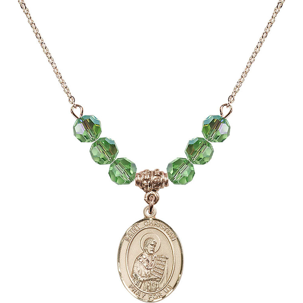14kt Gold Filled Saint Christian Demosthenes Birthstone Necklace with Peridot Beads - 8257
