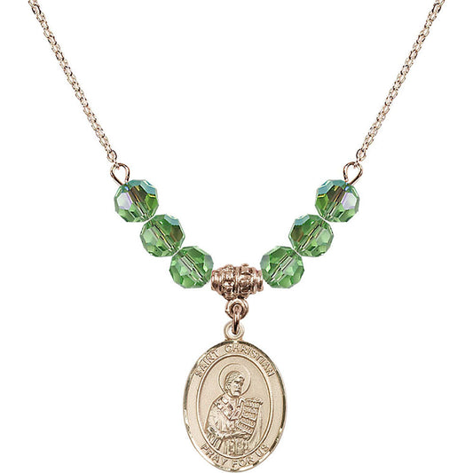 14kt Gold Filled Saint Christian Demosthenes Birthstone Necklace with Peridot Beads - 8257