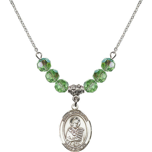 Sterling Silver Saint Christian Demosthenes Birthstone Necklace with Peridot Beads - 8257