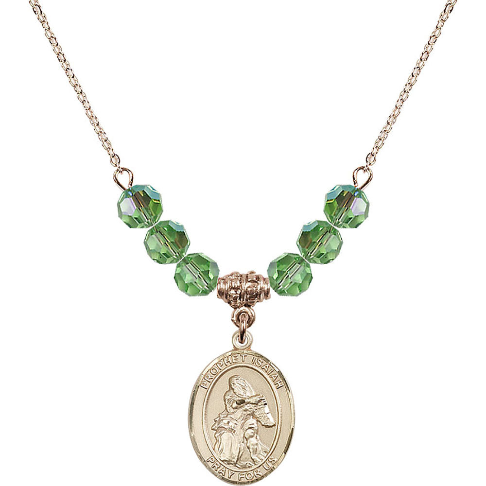 14kt Gold Filled Saint Isaiah Birthstone Necklace with Peridot Beads - 8258