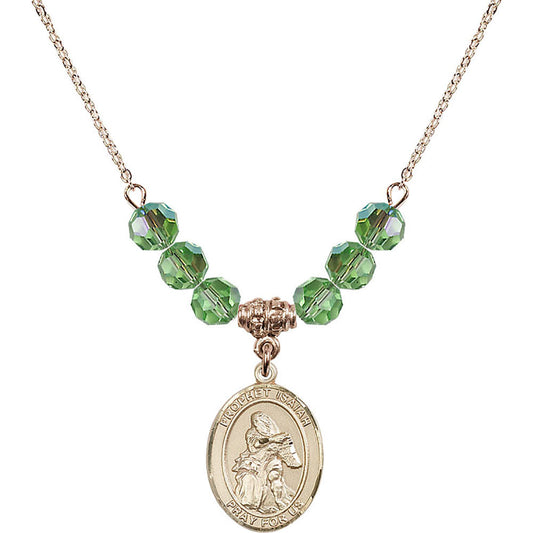 14kt Gold Filled Saint Isaiah Birthstone Necklace with Peridot Beads - 8258