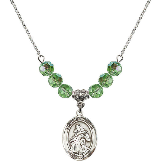 Sterling Silver Saint Isaiah Birthstone Necklace with Peridot Beads - 8258