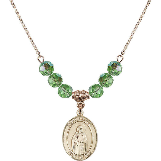 14kt Gold Filled Saint Samuel Birthstone Necklace with Peridot Beads - 8259