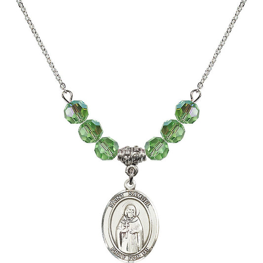 Sterling Silver Saint Samuel Birthstone Necklace with Peridot Beads - 8259