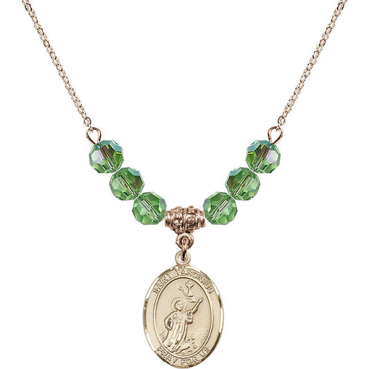 14kt Gold Filled Saint Tarcisius Birthstone Necklace with Peridot Beads - 8261