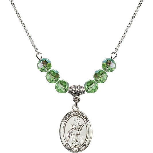 Sterling Silver Saint Tarcisius Birthstone Necklace with Peridot Beads - 8261