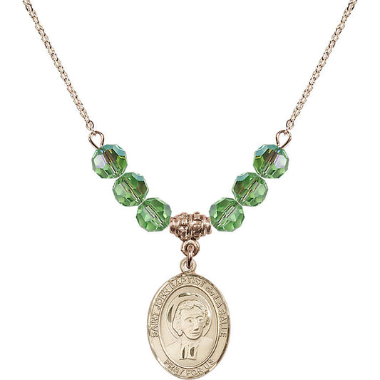 14kt Gold Filled Saint John Baptist de la Salle Birthstone Necklace with Peridot Beads - 8262