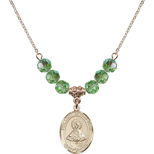 14kt Gold Filled Our Lady of San Juan Birthstone Necklace with Peridot Beads - 8263