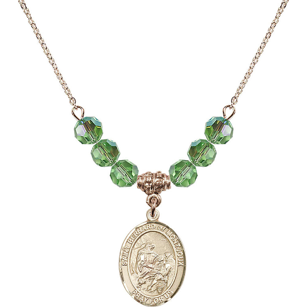 14kt Gold Filled Saint Bernard of Montjoux Birthstone Necklace with Peridot Beads - 8264