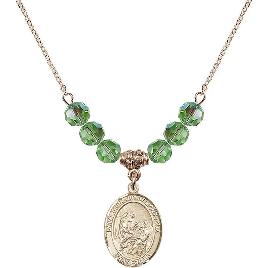 14kt Gold Filled Saint Bernard of Montjoux Birthstone Necklace with Peridot Beads - 8264