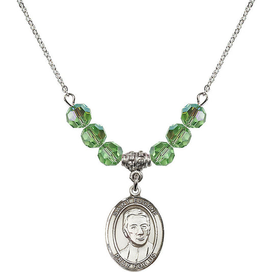 Sterling Silver Saint Eugene de Mazenod Birthstone Necklace with Peridot Beads - 8266