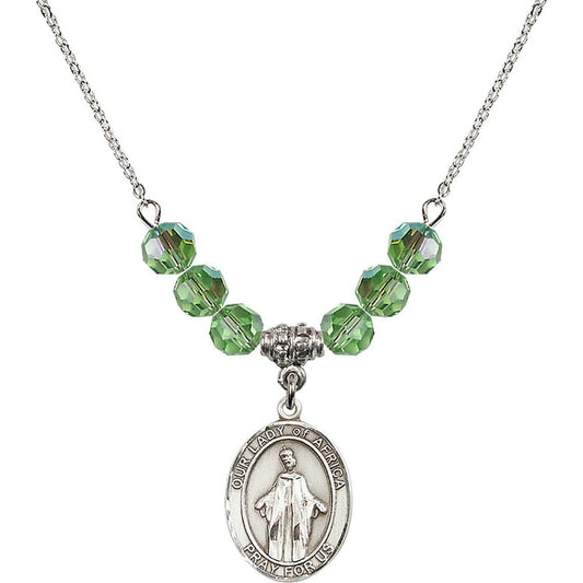 Sterling Silver Our Lady of Africa Birthstone Necklace with Peridot Beads - 8269