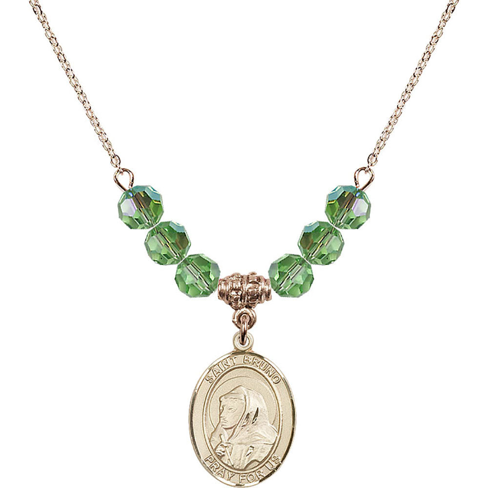 14kt Gold Filled Saint Bruno Birthstone Necklace with Peridot Beads - 8270