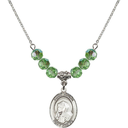 Sterling Silver Saint Bruno Birthstone Necklace with Peridot Beads - 8270