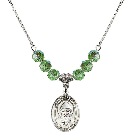 Sterling Silver Saint Sharbel Birthstone Necklace with Peridot Beads - 8271