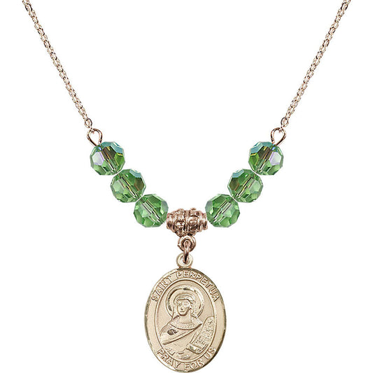 14kt Gold Filled Saint Perpetua Birthstone Necklace with Peridot Beads - 8272