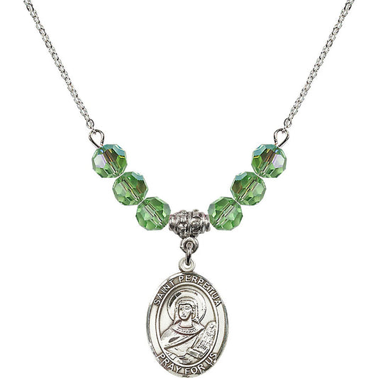 Sterling Silver Saint Perpetua Birthstone Necklace with Peridot Beads - 8272