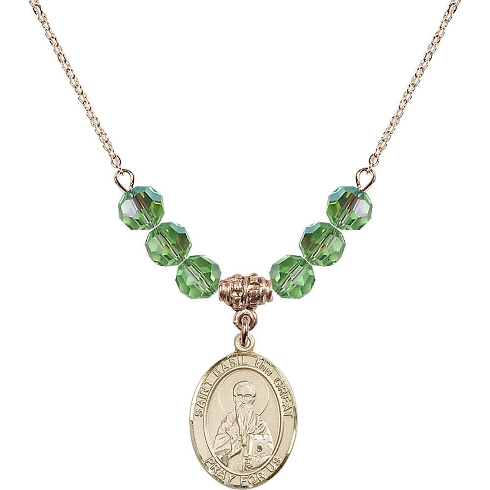 14kt Gold Filled Saint Basil the Great Birthstone Necklace with Peridot Beads - 8275