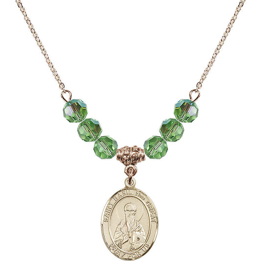 14kt Gold Filled Saint Basil the Great Birthstone Necklace with Peridot Beads - 8275