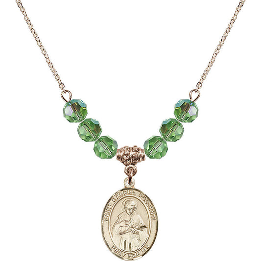 14kt Gold Filled Saint Gabriel Possenti Birthstone Necklace with Peridot Beads - 8279