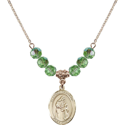 14kt Gold Filled Blessed Caroline Gerhardinger Birthstone Necklace with Peridot Beads - 8281