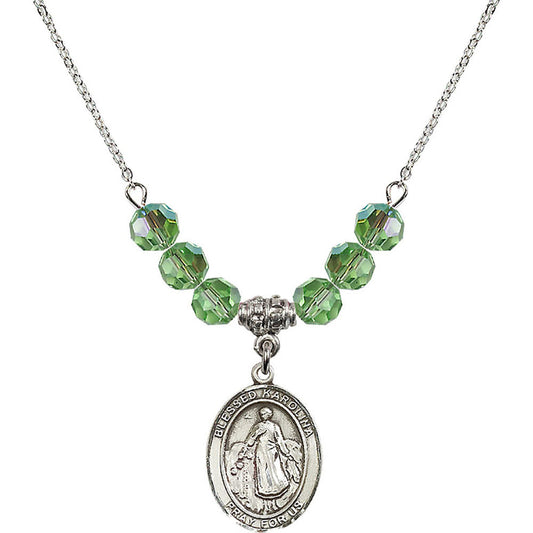 Sterling Silver Blessed Karolina Kozkowna Birthstone Necklace with Peridot Beads - 8283