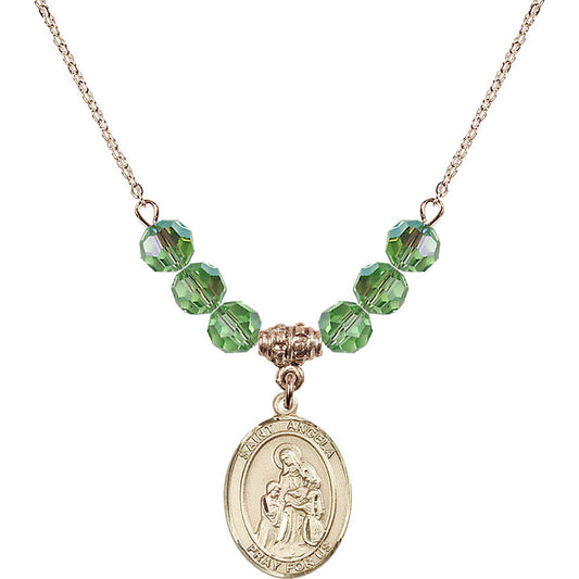 14kt Gold Filled Saint Angela Merici Birthstone Necklace with Peridot Beads - 8284