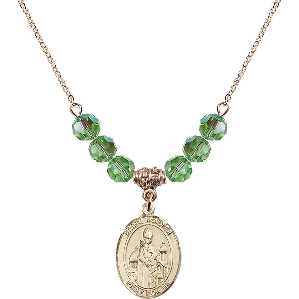 14kt Gold Filled Saint Walter of Pontoise Birthstone Necklace with Peridot Beads - 8285