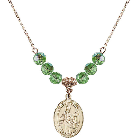 14kt Gold Filled Saint Walter of Pontoise Birthstone Necklace with Peridot Beads - 8285