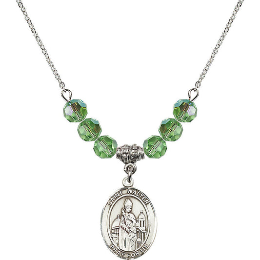 Sterling Silver Saint Walter of Pontoise Birthstone Necklace with Peridot Beads - 8285
