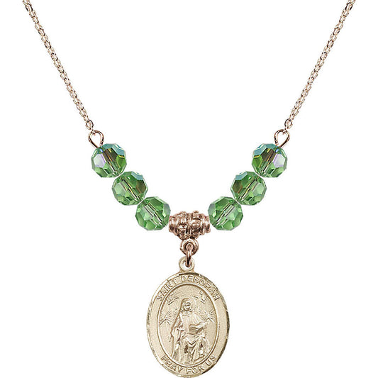 14kt Gold Filled Saint Deborah Birthstone Necklace with Peridot Beads - 8286