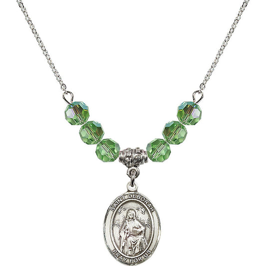 Sterling Silver Saint Deborah Birthstone Necklace with Peridot Beads - 8286