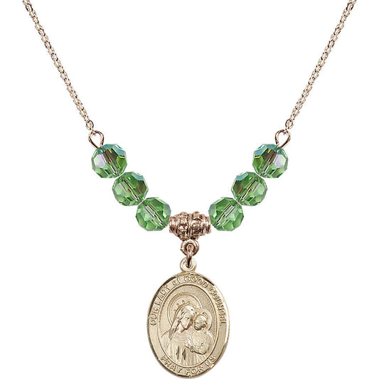 14kt Gold Filled Our Lady of Good Counsel Birthstone Necklace with Peridot Beads - 8287