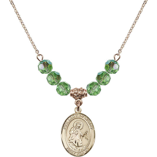 14kt Gold Filled Our Lady of Mercy Birthstone Necklace with Peridot Beads - 8289