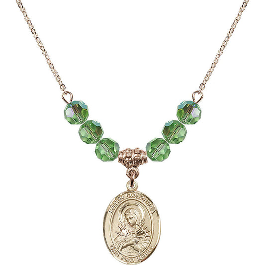 14kt Gold Filled Mater Dolorosa Birthstone Necklace with Peridot Beads - 8290